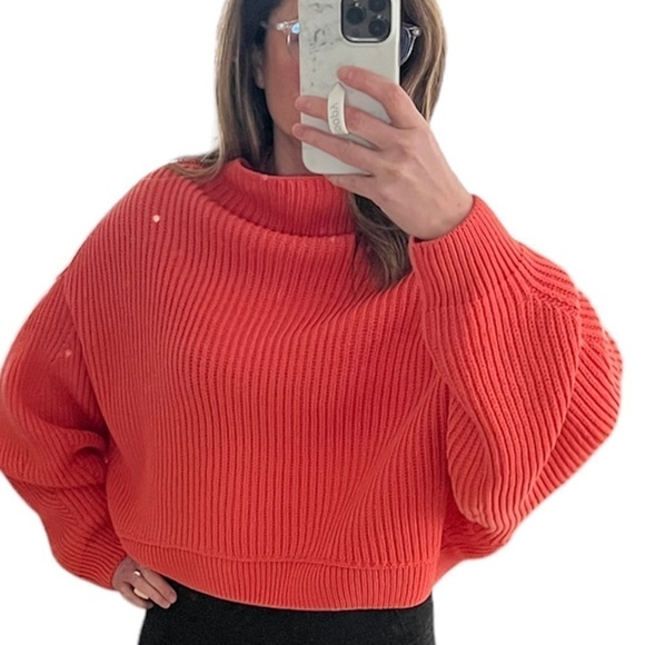 Free People Emmy orange mock neck drop sleeve cropped oversized sweater size XS - Picture 6 of 9